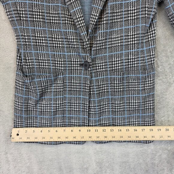 Vince Camuto Blazer Womens 8 Black Blue Plaid Houndstooth One Button Jacket - Picture 7 of 11